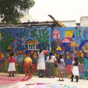 Mural con comunidad otomí, Guanajuato, 1997