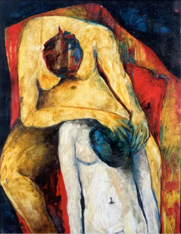 La Piedad. 1991 · Collage, óleo sobre tela · 100 × 130 cm. Sala 02, La vergüenza.